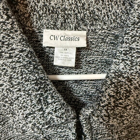 CW Classics Cable Knit Cardigan Sweater Size 1X Textured Zip Up Black White - Picture 7 of 14